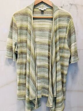 Coldwater Creek Open-Front Draped Cascade Striped Cardigan Sweater size XL